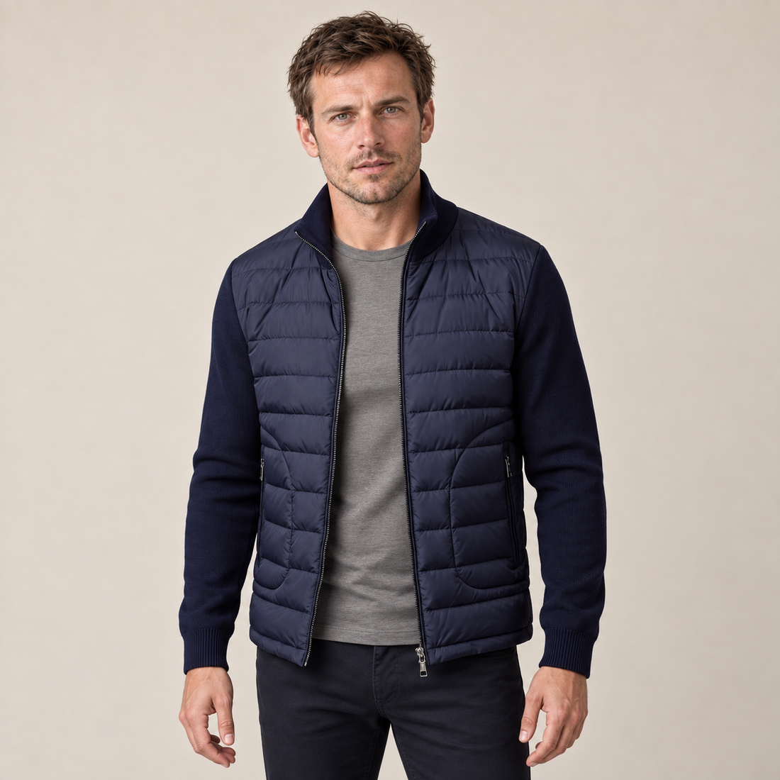Men's Quilted Hybrid Stand Collar Jacket