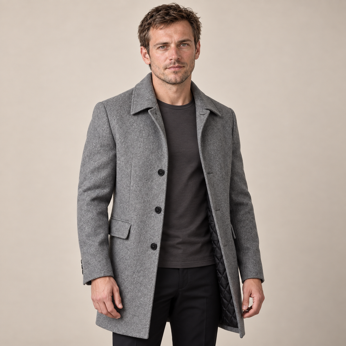 Men's Quilted Lined Overcoat