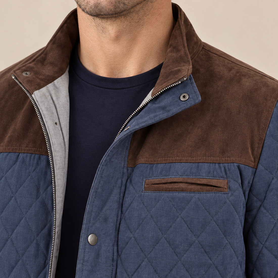 Men's Quilted Spring Jacket with Stand-Up Collar