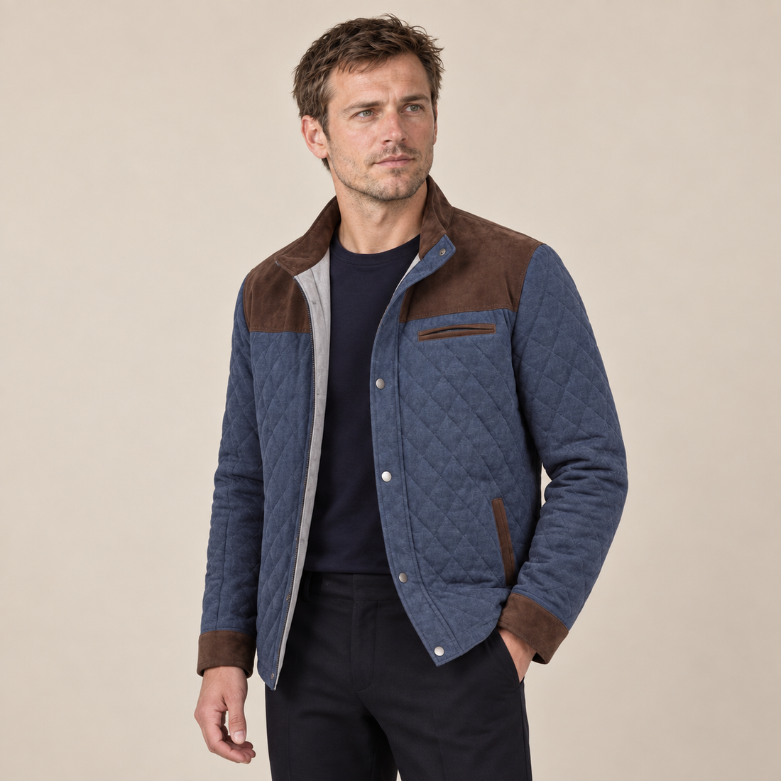 Men's Quilted Spring Jacket with Stand-Up Collar