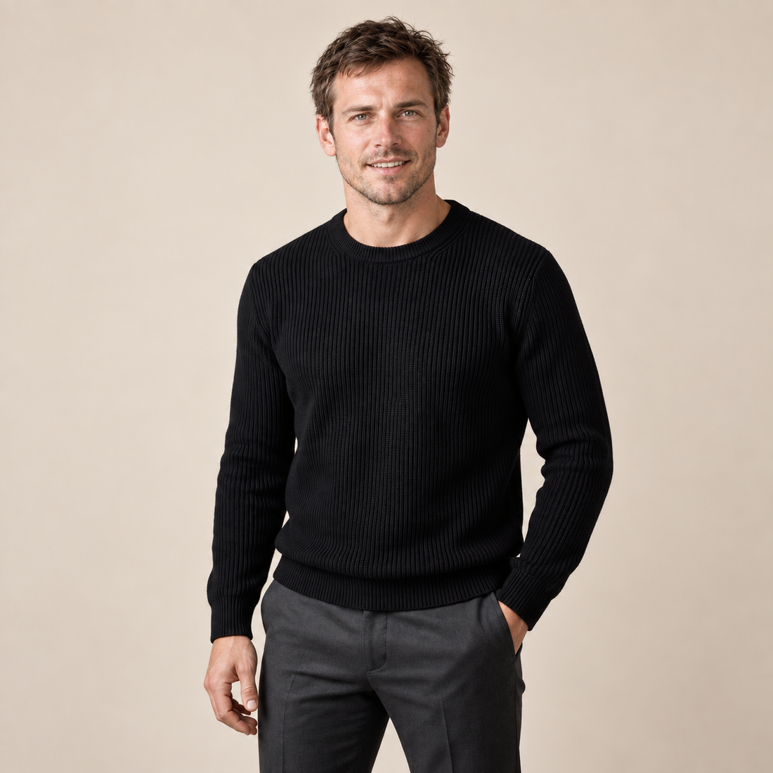 Men's Ribbed Crew Neck Cotton Sweater