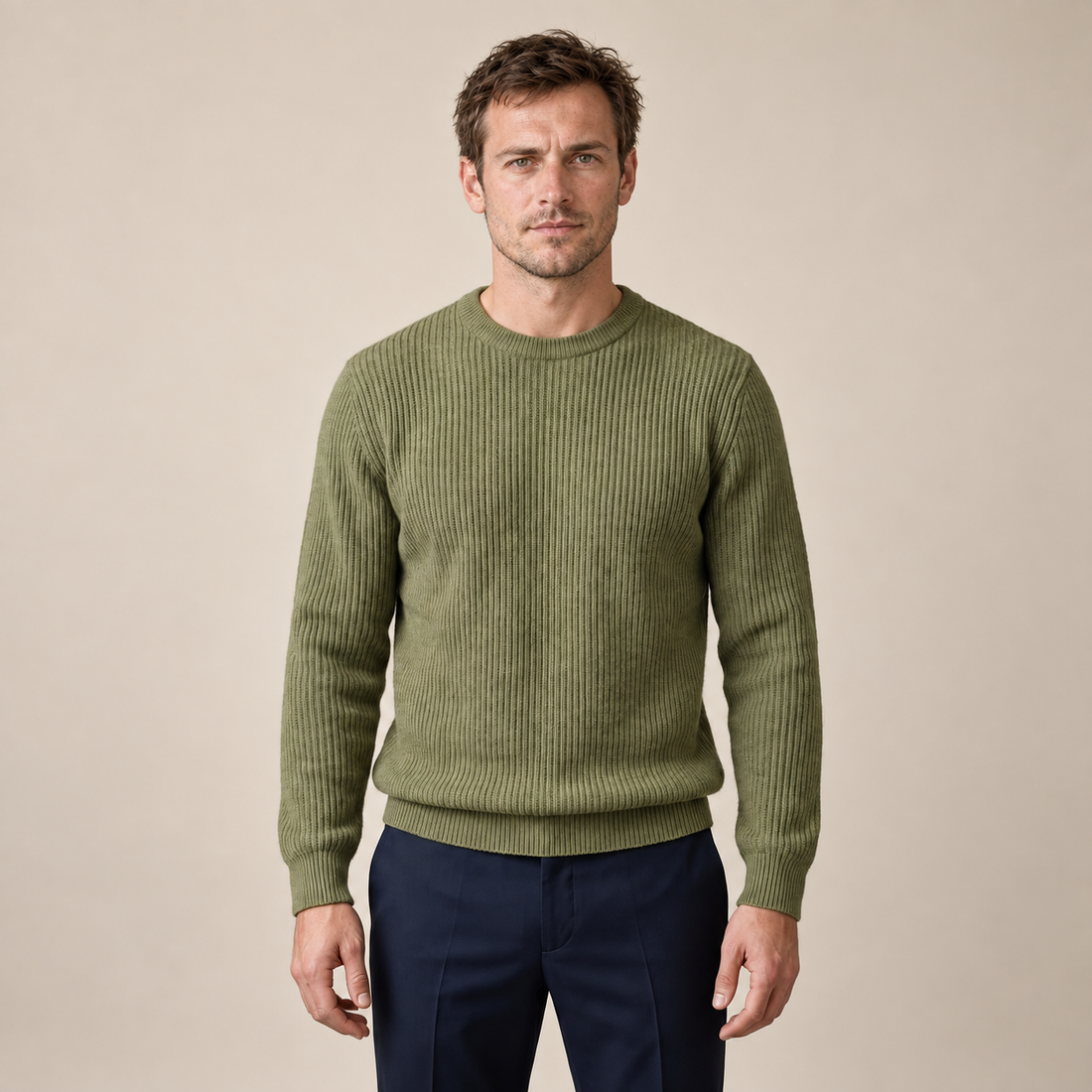 Men's Ribbed Crew Neck Cotton Sweater