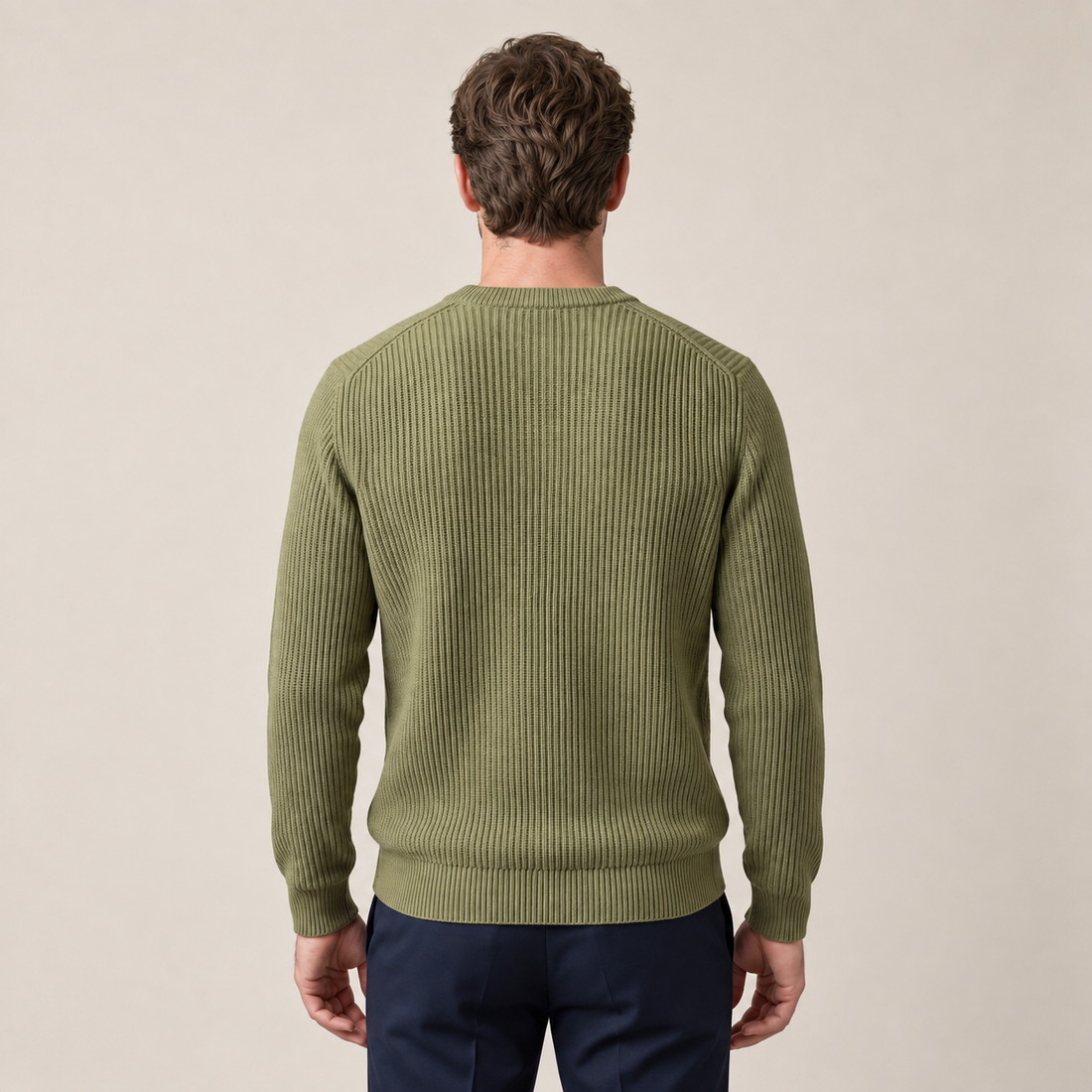 Men's Ribbed Crew Neck Cotton Sweater