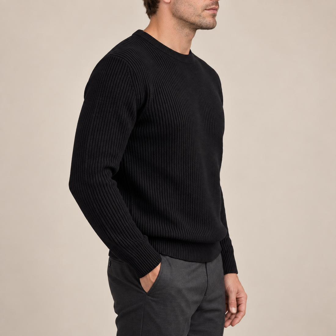 Men's Ribbed Crew Neck Cotton Sweater