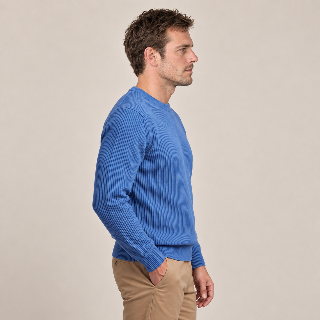 Men's Ribbed Crew Neck Cotton Sweater