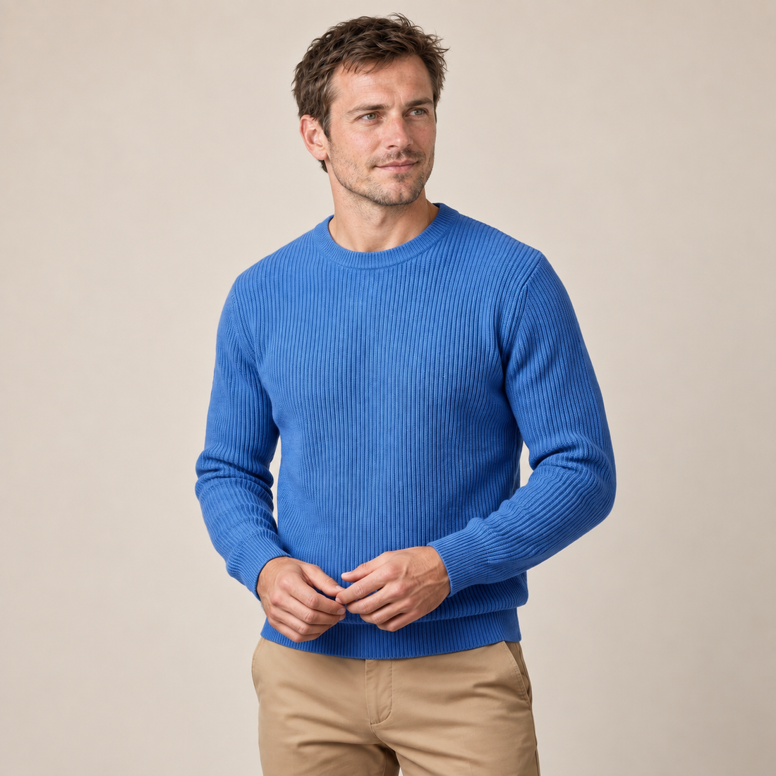 Men's Ribbed Crew Neck Cotton Sweater