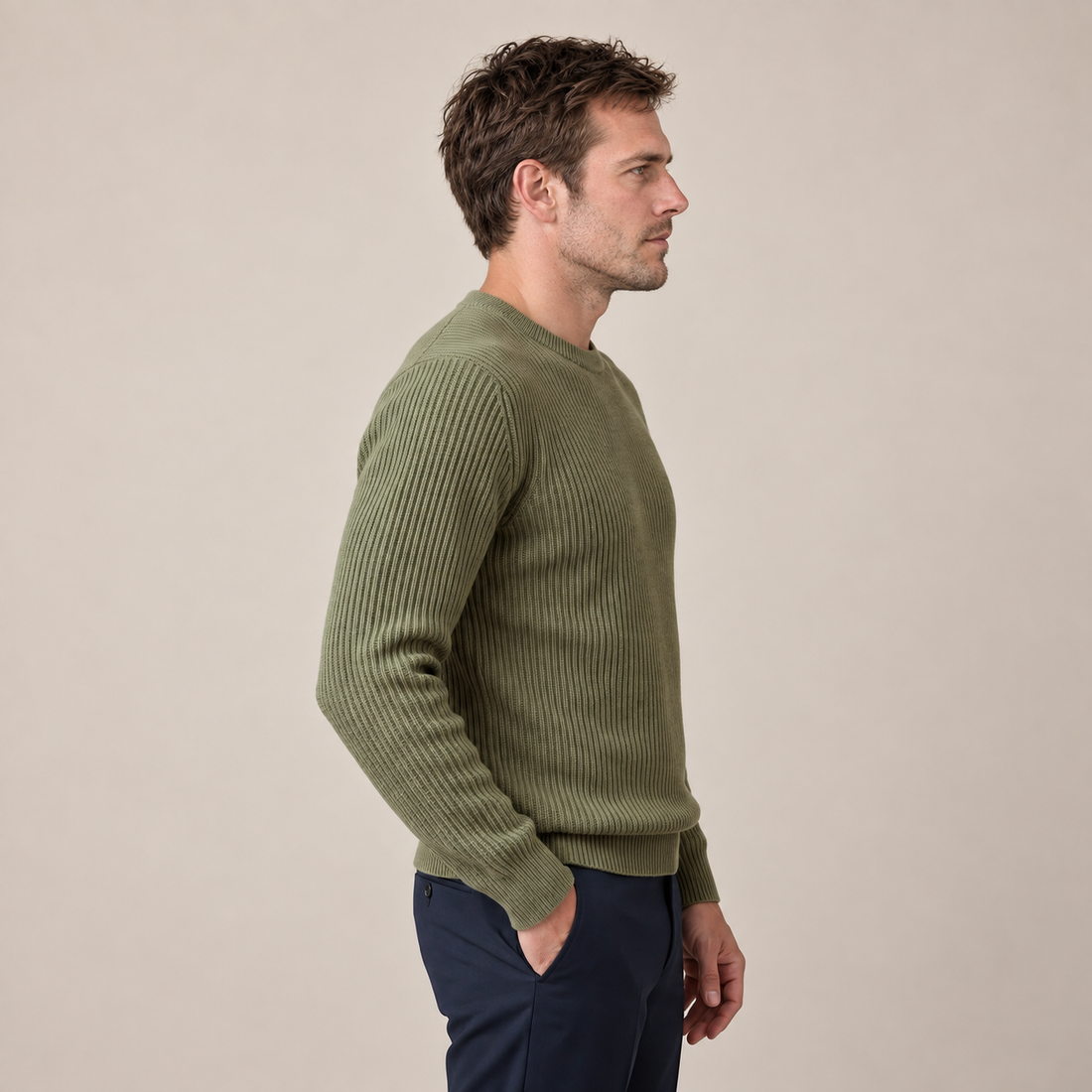 Men's Ribbed Crew Neck Cotton Sweater