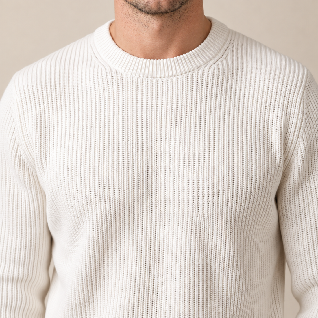 Men's Ribbed Crew Neck Cotton Sweater