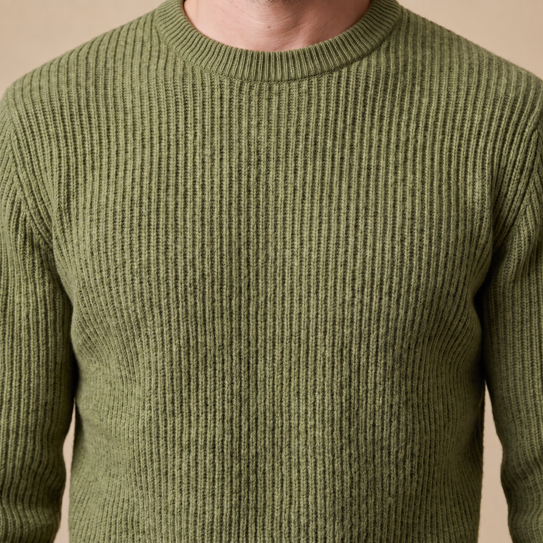 Men's Ribbed Crew Neck Cotton Sweater