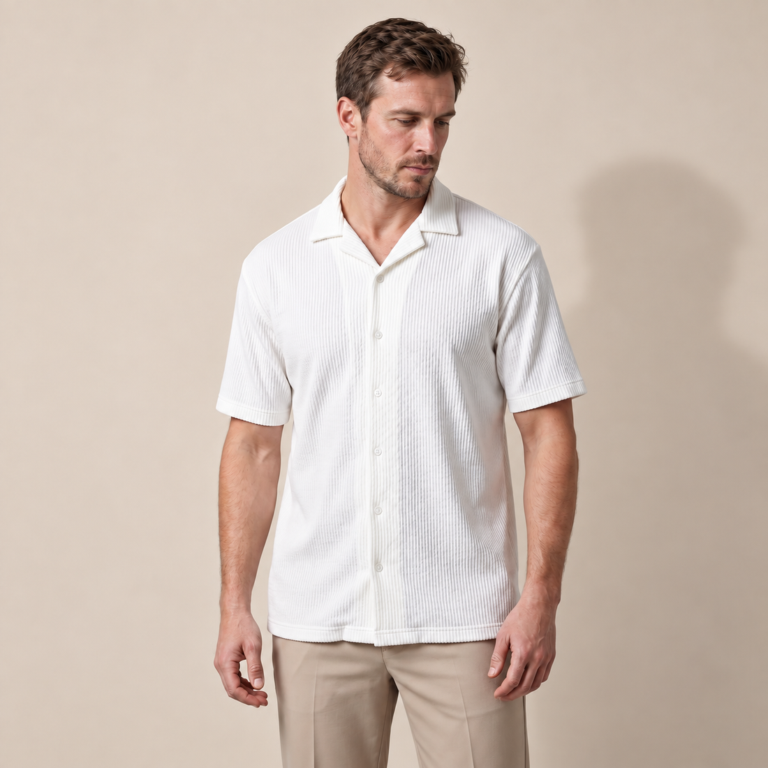 Men's Ribbed Cuban Collar Shirt