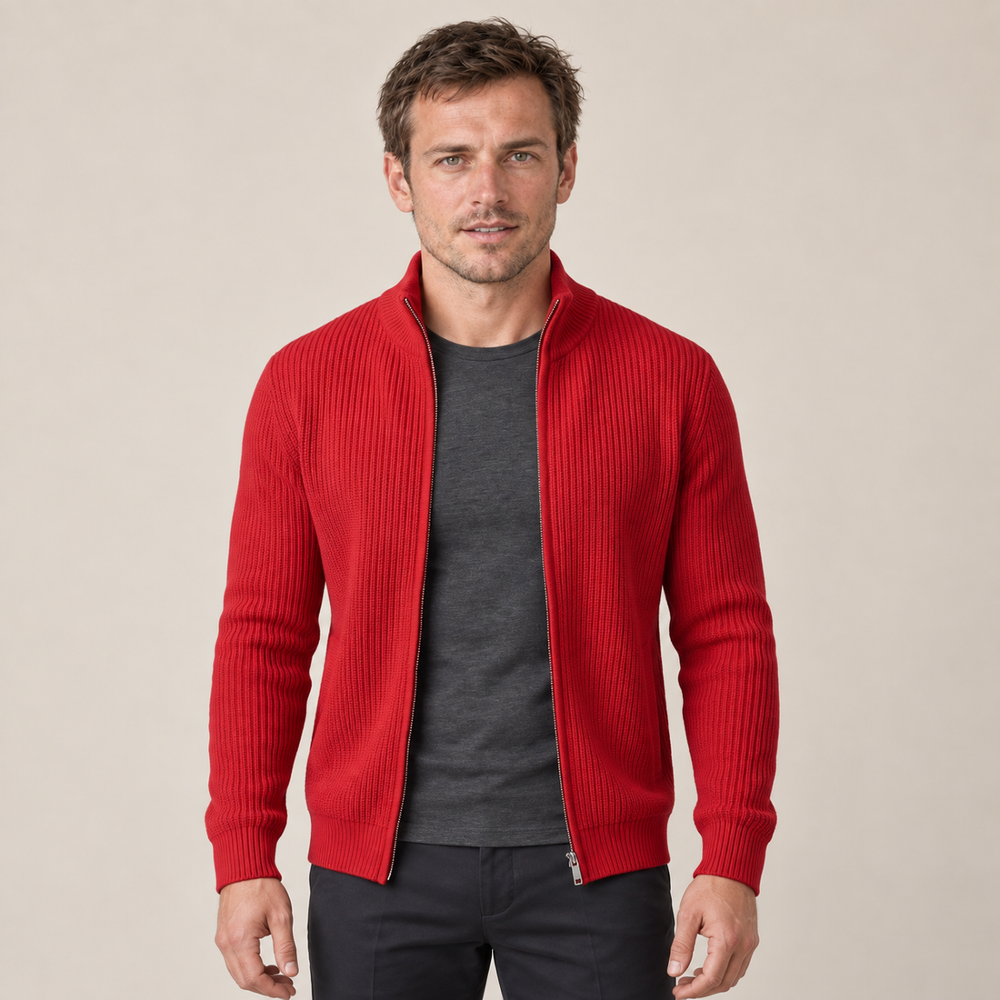 Men's Ribbed Full-Zip Knit Cardigan