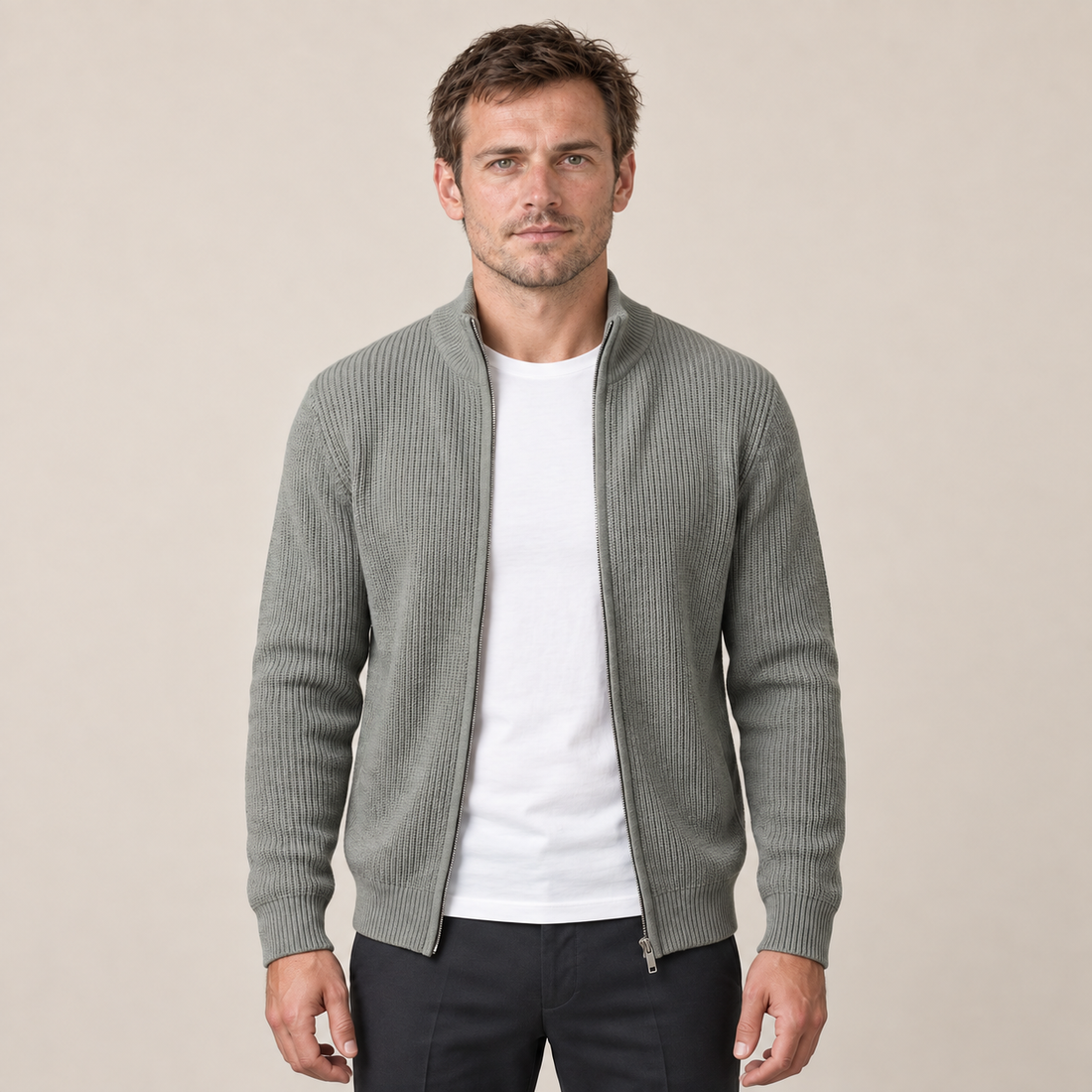 Men's Ribbed Full-Zip Knit Cardigan