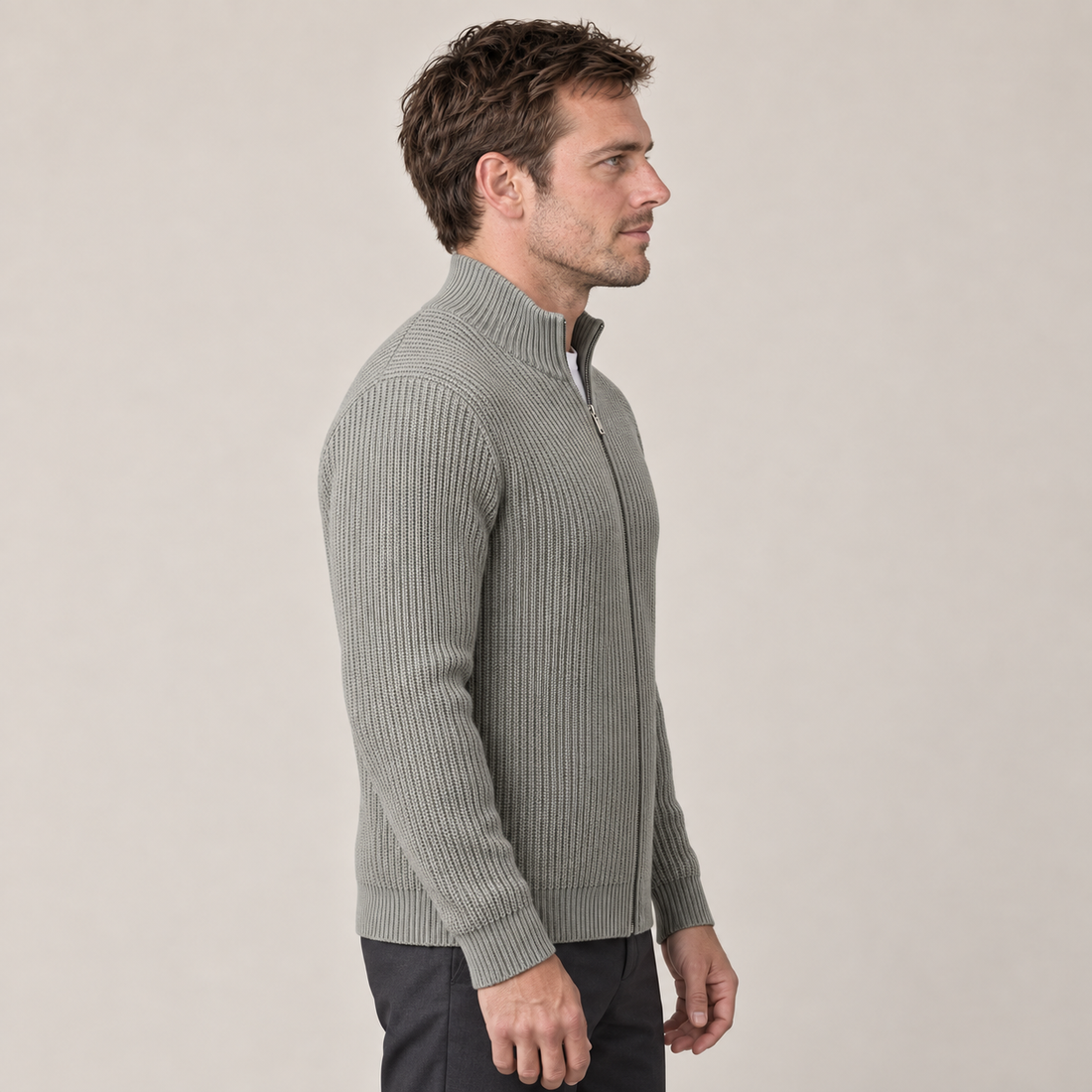 Men's Ribbed Full-Zip Knit Cardigan