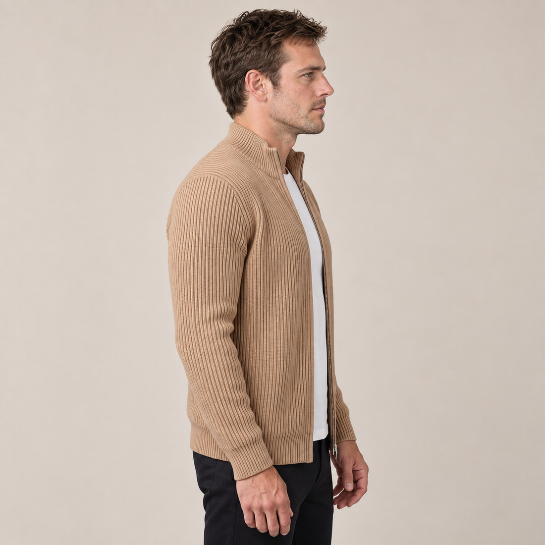 Men's Ribbed Full-Zip Knit Cardigan