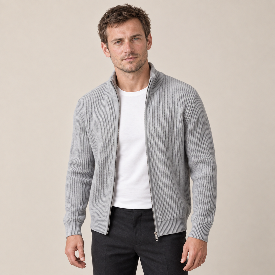Men's Ribbed Full-Zip Knit Cardigan