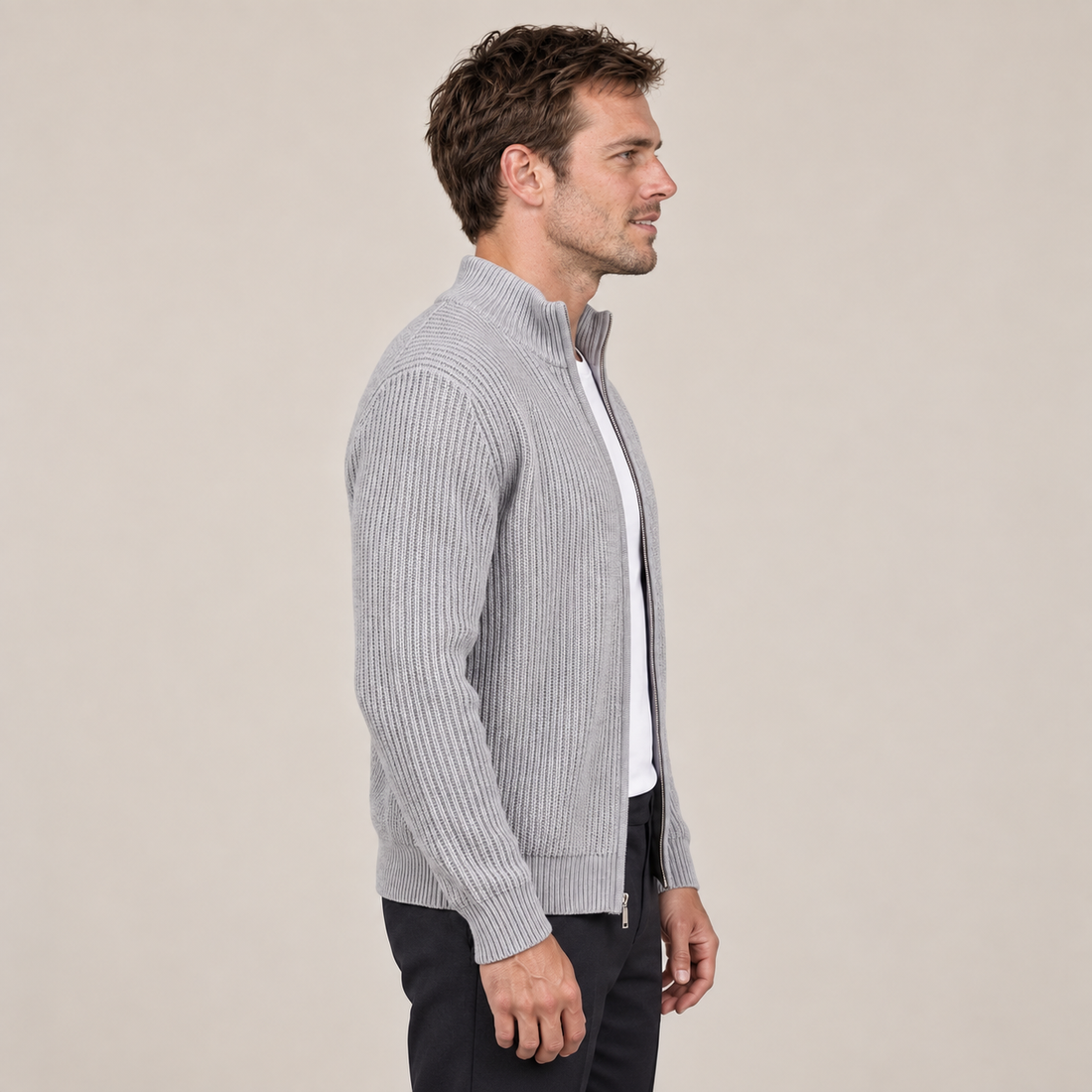 Men's Ribbed Full-Zip Knit Cardigan