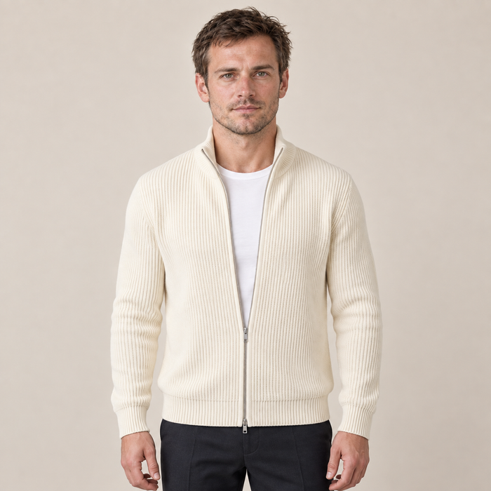 Men's Ribbed Full-Zip Knit Cardigan