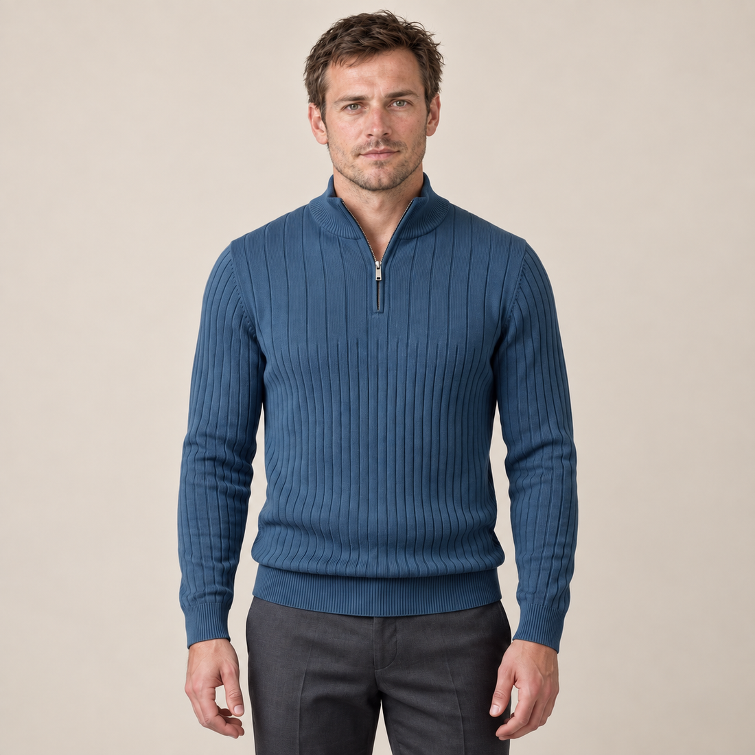 Men's Ribbed Half-Zip Cotton Sweater