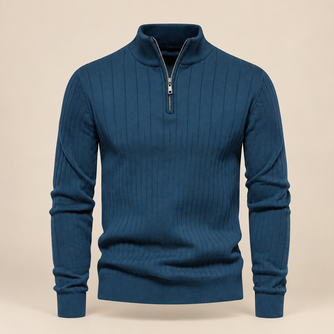 Men's Ribbed Half-Zip Cotton Sweater