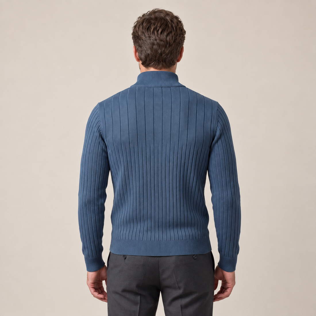 Men's Ribbed Half-Zip Cotton Sweater