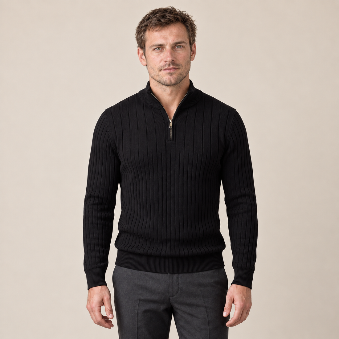 Men's Ribbed Half-Zip Cotton Sweater