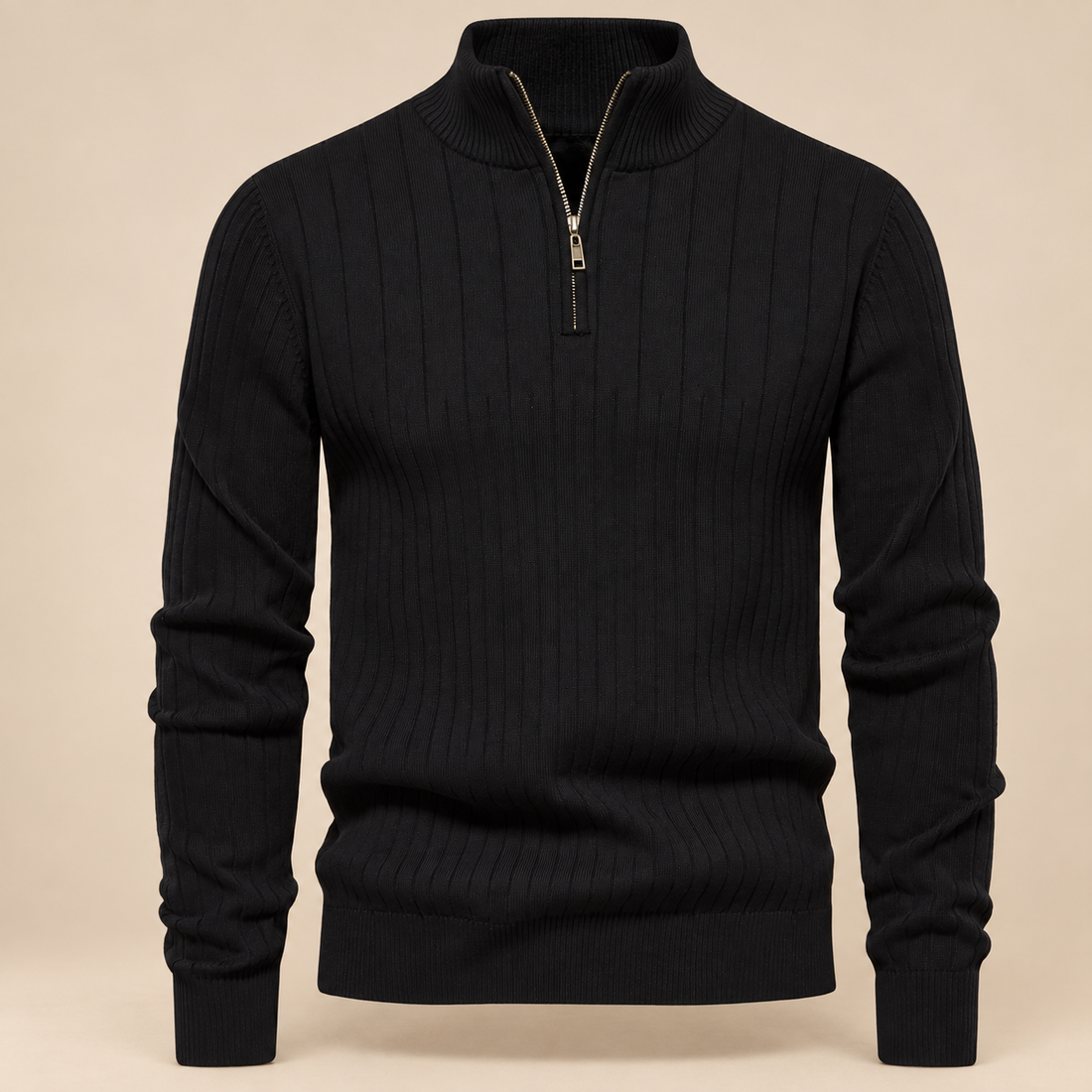 Men's Ribbed Half-Zip Cotton Sweater