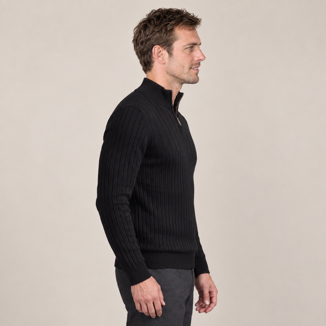 Men's Ribbed Half-Zip Cotton Sweater