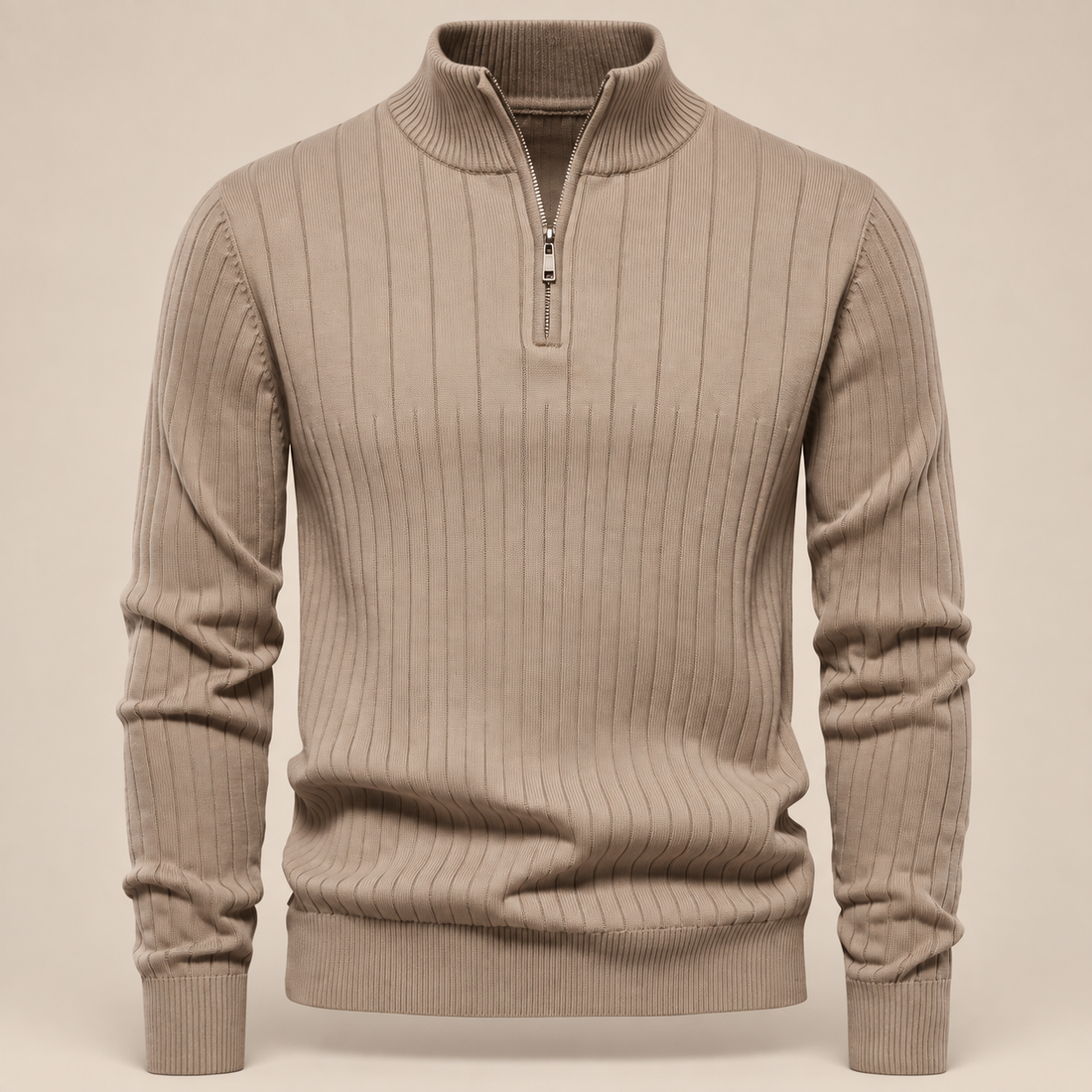 Men's Ribbed Half-Zip Cotton Sweater