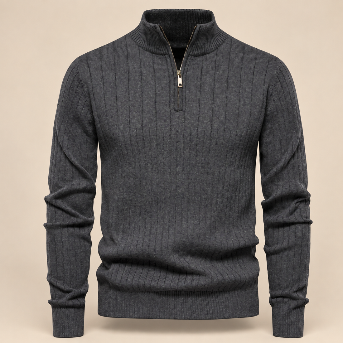 Men's Ribbed Half-Zip Cotton Sweater