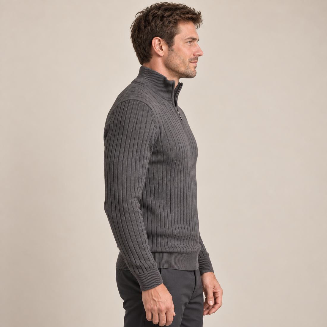 Men's Ribbed Half-Zip Cotton Sweater