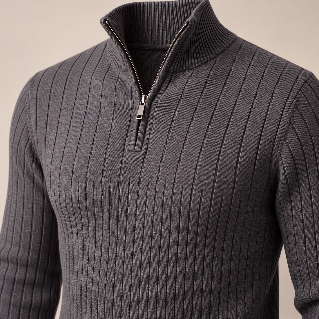 Men's Ribbed Half-Zip Cotton Sweater