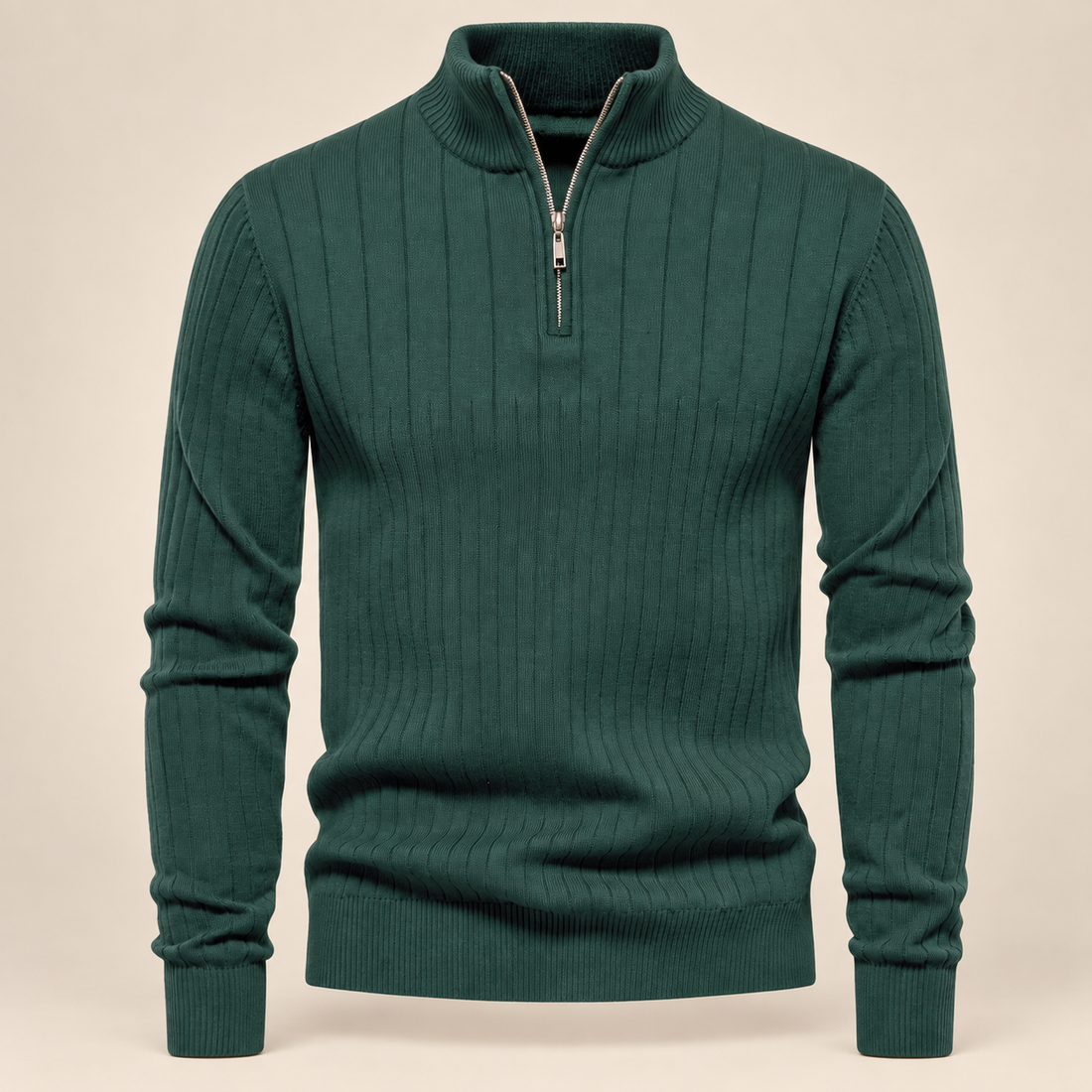 Men's Ribbed Half-Zip Cotton Sweater