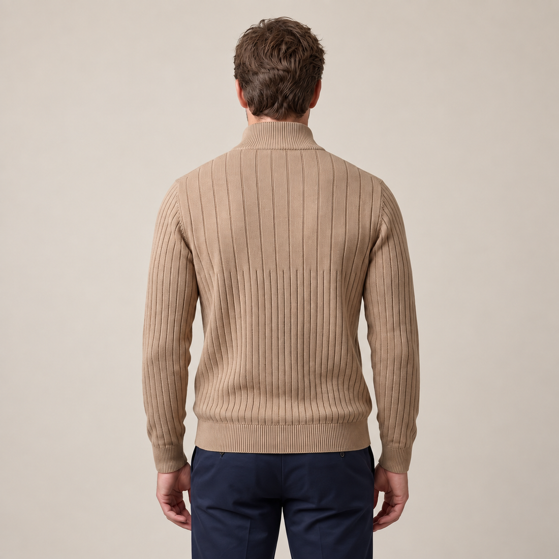 Men's Ribbed Half-Zip Cotton Sweater