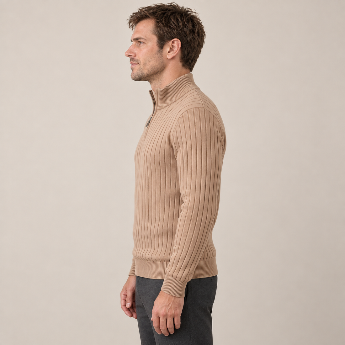 Men's Ribbed Half-Zip Cotton Sweater