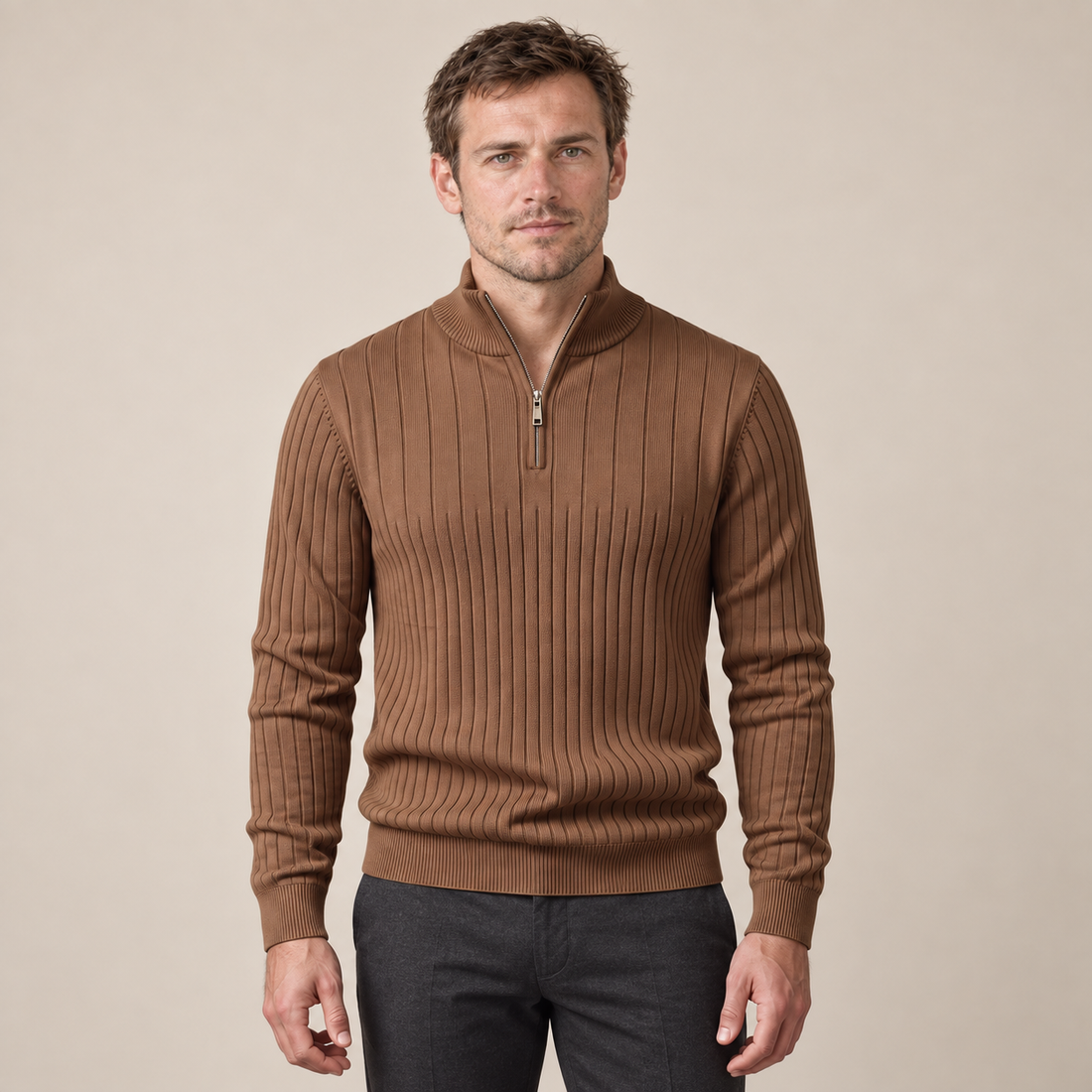 Men's Ribbed Half-Zip Cotton Sweater