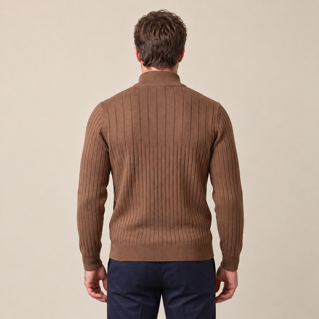 Men's Ribbed Half-Zip Cotton Sweater
