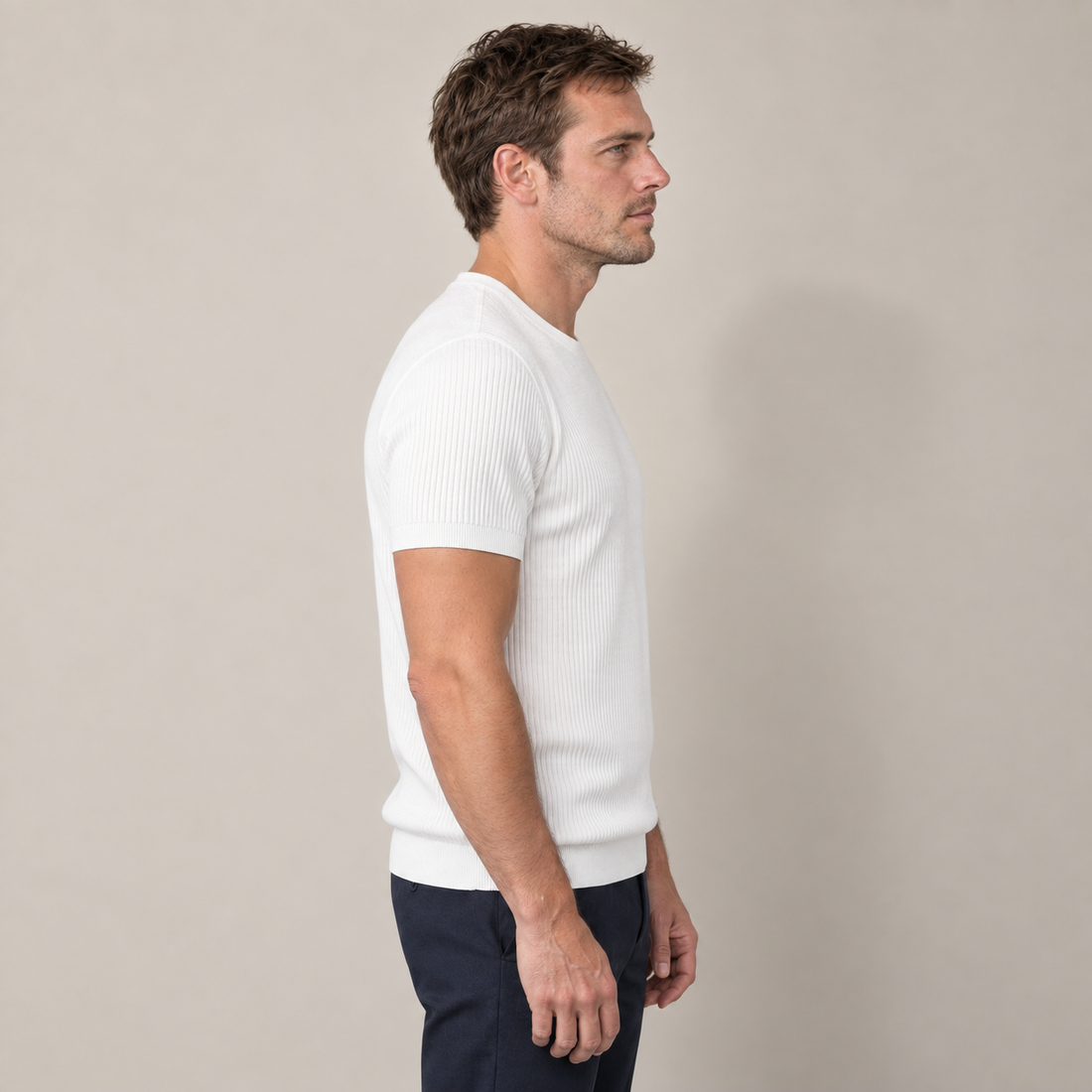 Men's Ribbed Knit Crew Neck T-Shirt