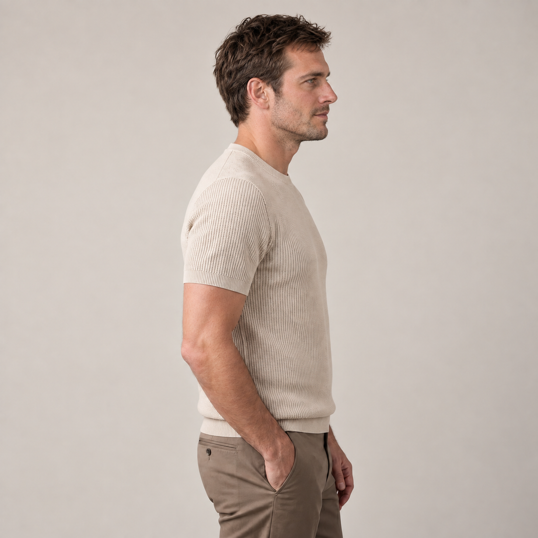 Men's Ribbed Knit Crew Neck T-Shirt