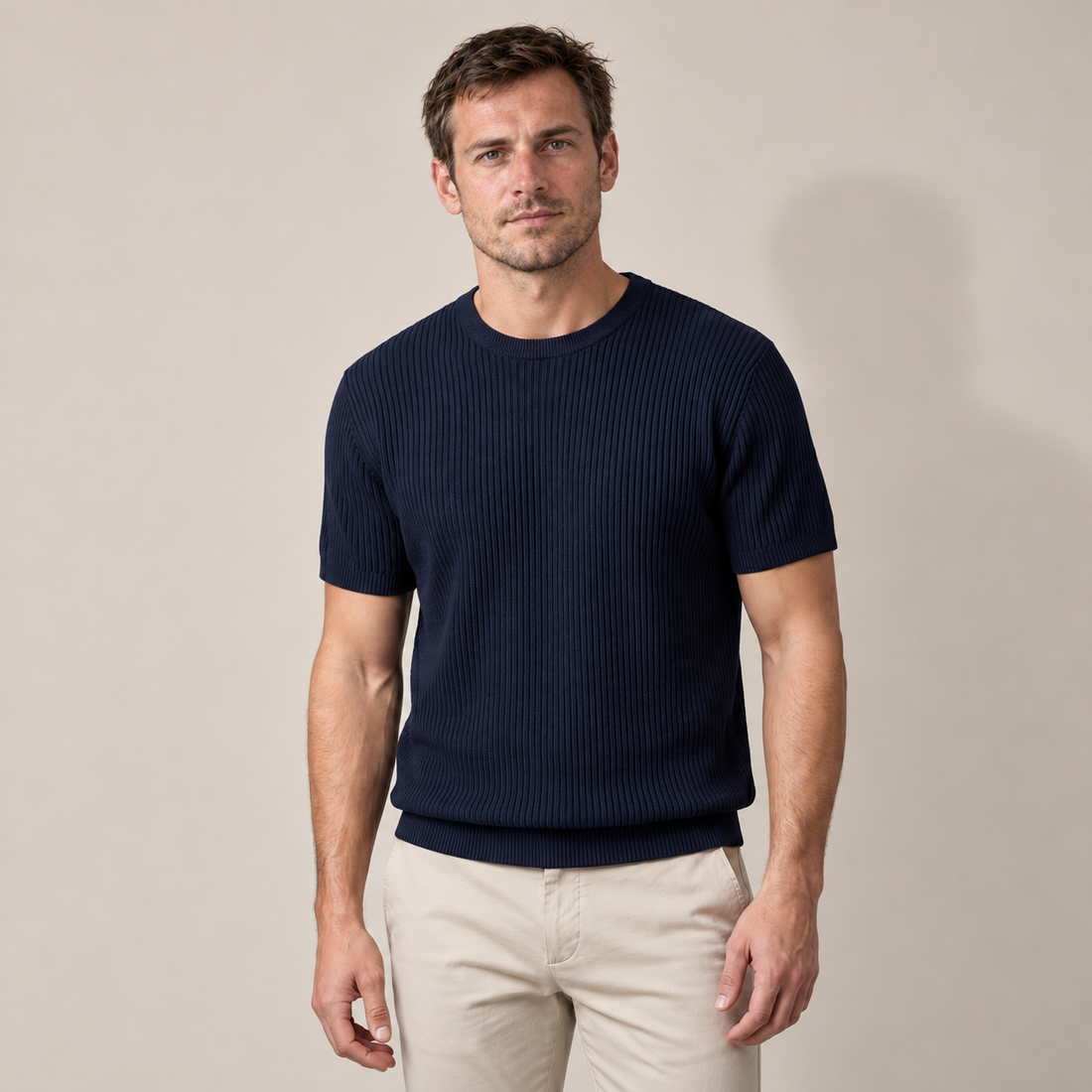 Men's Ribbed Knit Crew Neck T-Shirt