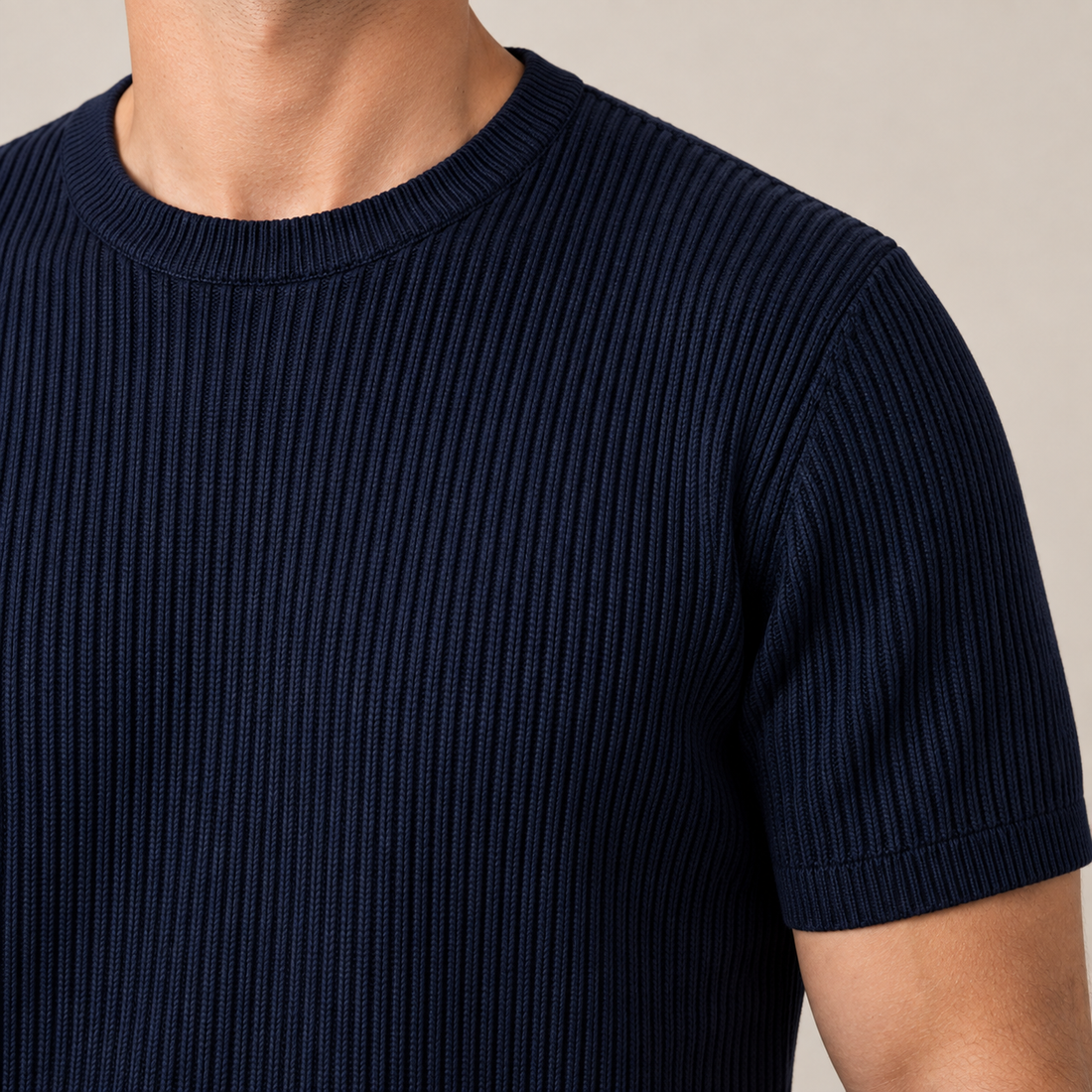 Men's Ribbed Knit Crew Neck T-Shirt