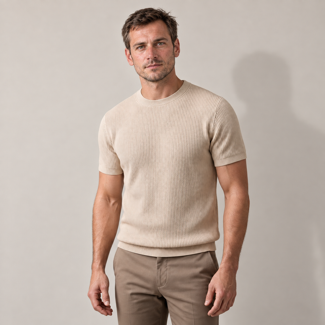 Men's Ribbed Knit Crew Neck T-Shirt