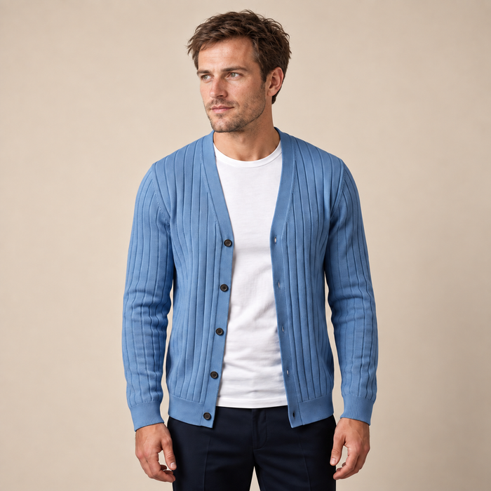 Men's Ribbed Knit V-Neck Cardigan
