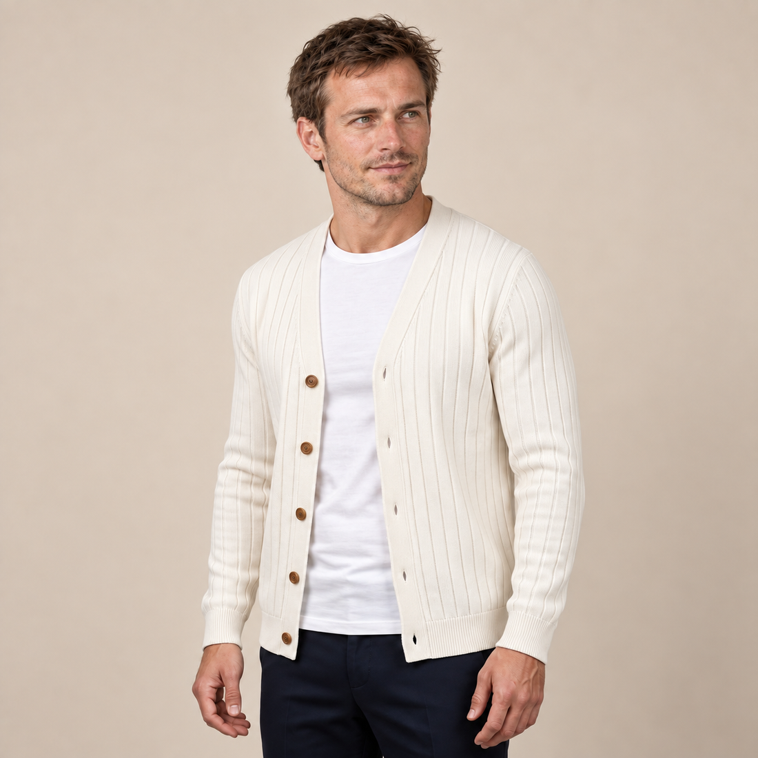 Men's Ribbed Knit V-Neck Cardigan
