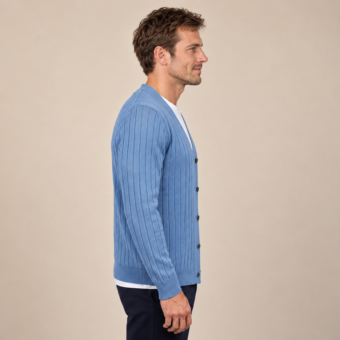 Men's Ribbed Knit V-Neck Cardigan