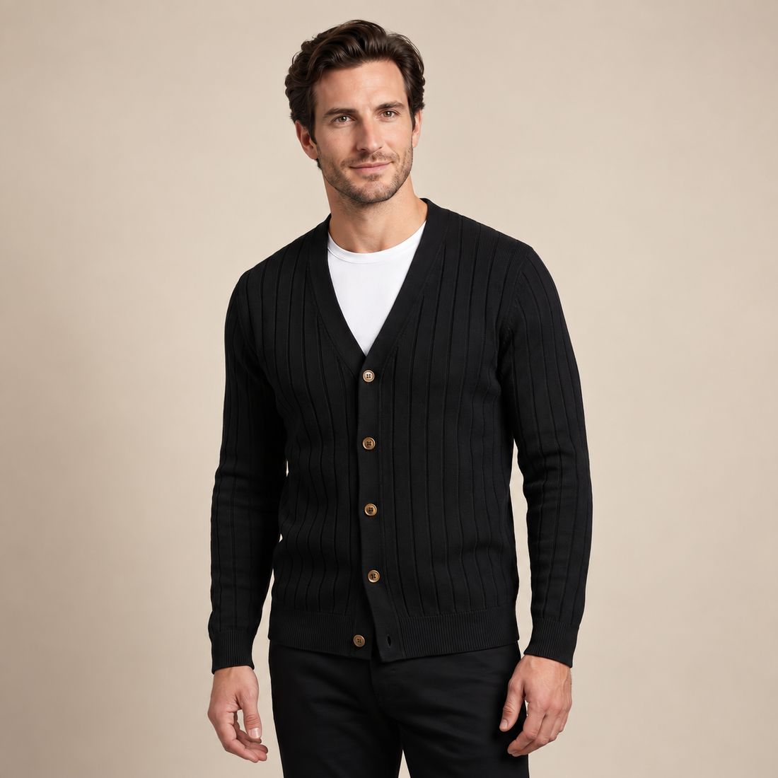 Men's Ribbed Knit V-Neck Cardigan