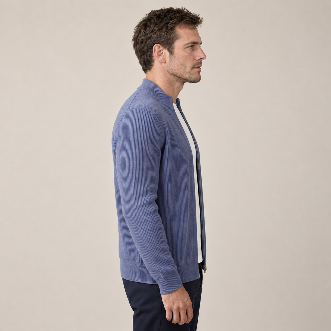 Men's Ribbed Wool Full-Zip Cardigan