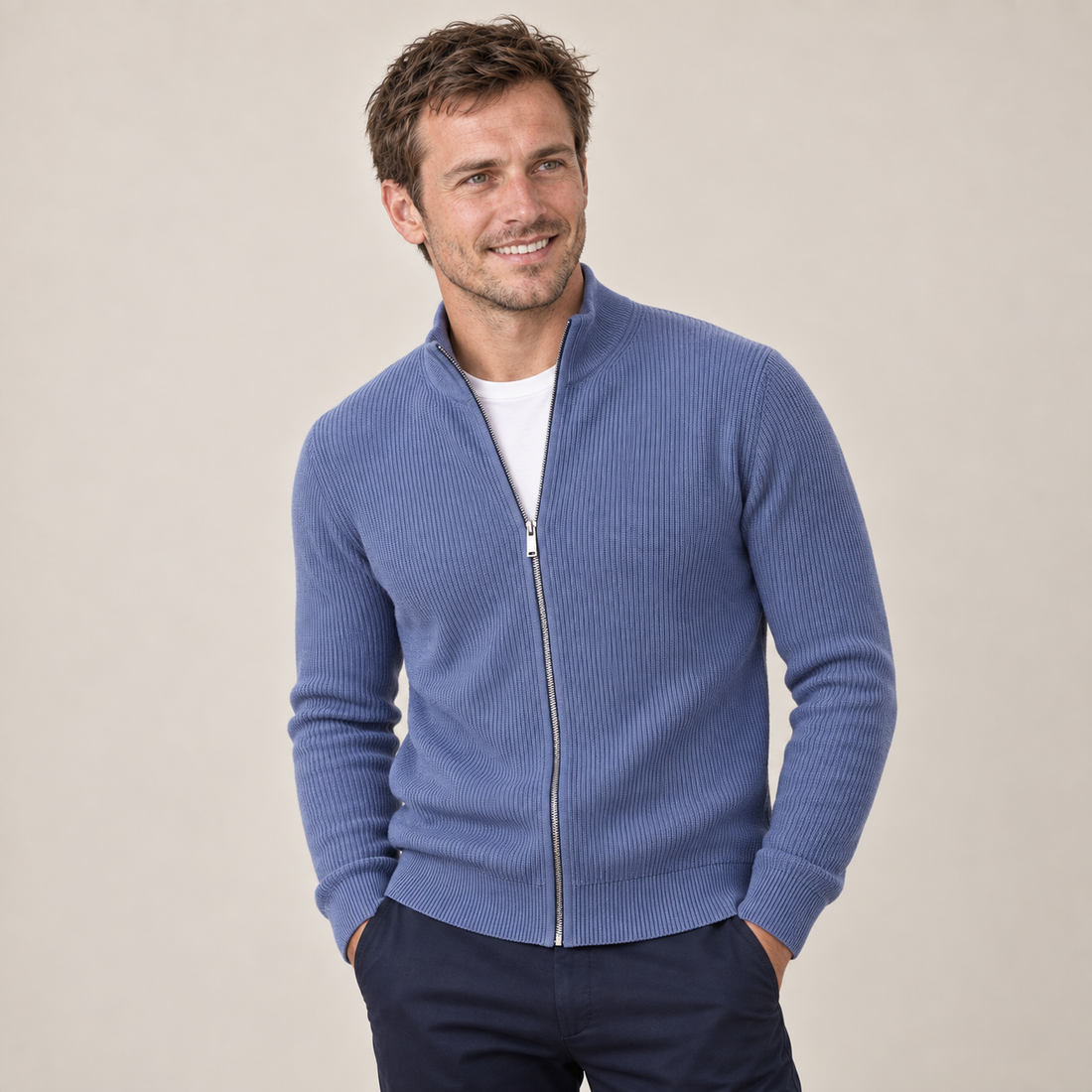 Men's Ribbed Wool Full-Zip Cardigan