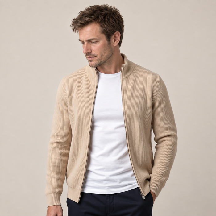 Men's Ribbed Wool Full-Zip Cardigan