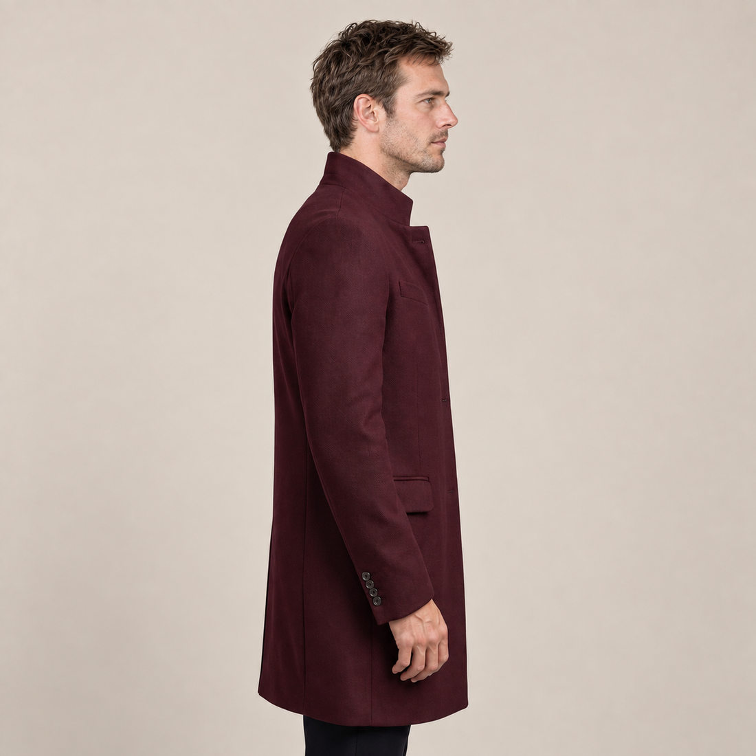 Men's Stand Collar Longline Overcoat