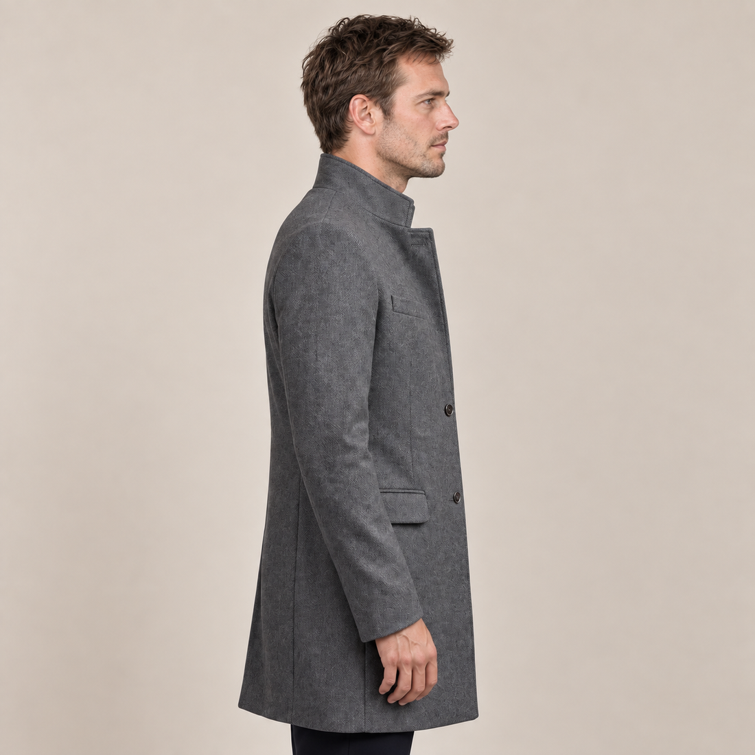 Men's Stand Collar Longline Overcoat